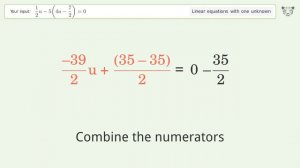 Solve 1/2u-5(4u-7/2)=0: Linear Equation Video Solution | Tiger Algebra