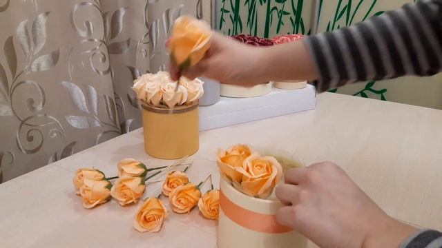 Букет из Мыльных Роз в шляпной коробке! Часть 4. Сборка букета из мыльных роз.