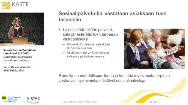 Uusi sosiaalihuoltolaki ja sosiaalinen kuntoutus Elina Palola, STM, neuvotteleva virkamies смотреть онлайн