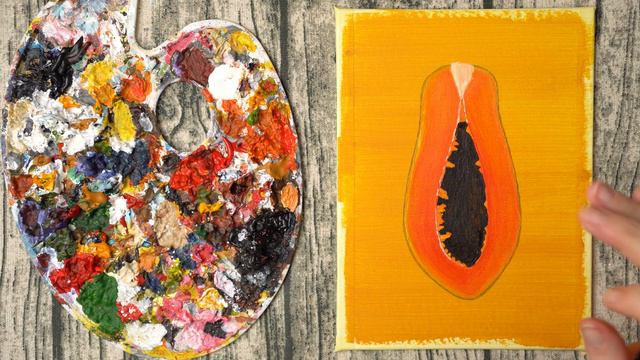 How to draw papaya fruit step by step - Acrylic painting / Homemade Illustration смотреть онлайн