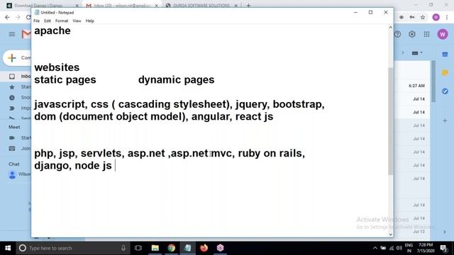 DJANGO with  Real Time Project tutorials  Demo - 1  by Mr. Wilson On 15-07-2020 7PM