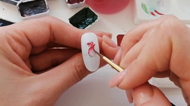 Акварельный дизайн. Роза акварельными красками. Пошаговый Мк.? Watercolor rose on nails?