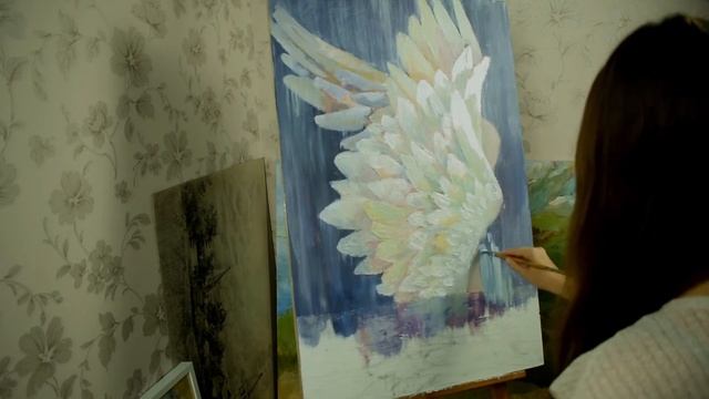 Покажу, как нарисовать авторскую интерьерную картину акрилом "Крылья" | speedpainting | speedart смотреть онлайн