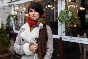 Палантин шерстяной набивной "Осенний блюз", вид 6