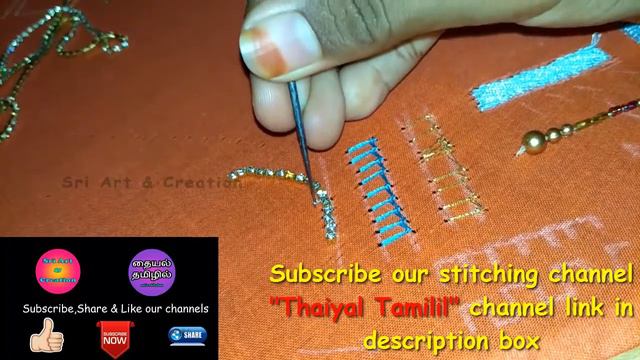 Aari Stone Chain Stitch in tamil | Stone Chain Work in  Aari for Beginnners Tutorial -8