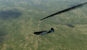 Як-9 против  Bf109 G-4,  самолет противника загорелся от попадания в двигатель