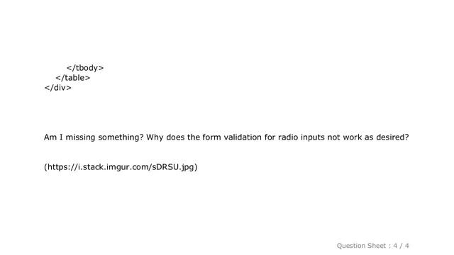 HTML : How do I validate radio buttons using formvalidation.io and jQuery?