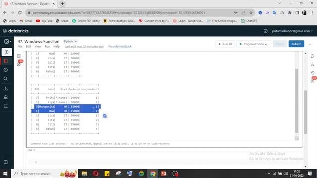 Window functions in PySpark | Databricks Tutorial | Data Engineering
