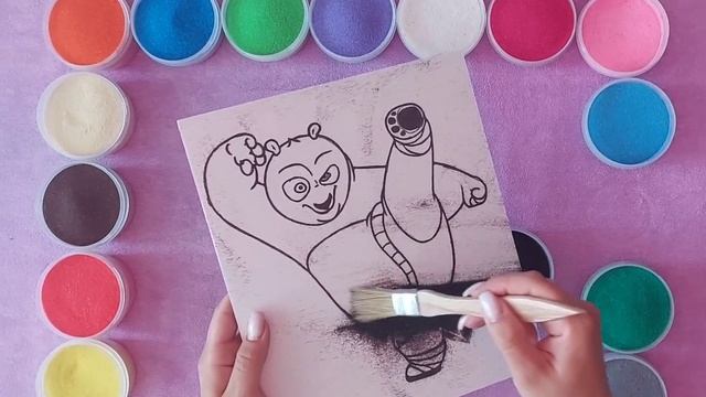Нарисуем панду Кунг-фу. Рисуем Панду из мультика песком. смотреть онлайн