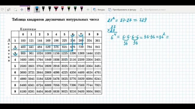 КАК ПОЛЬЗОВАТЬСЯ ТАБЛИЦЕЙ КВАДРАТОВ | математика с успехом смотреть онлайн