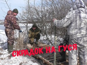 Выбор места и изготовление комфортного скрадка для бригадной гусиной охоты.Skladok for goose hunting