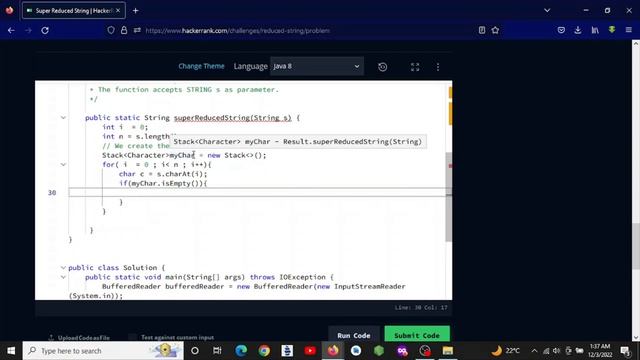 Hackerrank superReduced string  solution using java