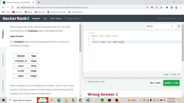 #19 Employee Names || HackerRank SQL solution || Hacker Rank Solutions