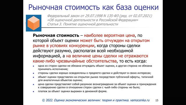 Виды стоимости имущества в оценочной деятельности