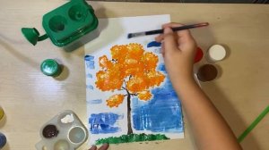 как легко и просто нарисовать осенние дерево гуашью DIY