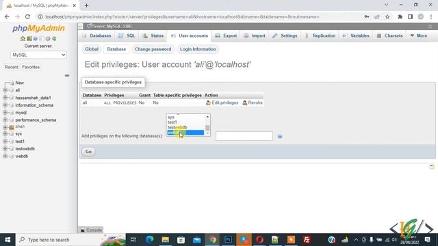 How to Assign Selected Database to Specific User in PhpMyAdmin in Localhost