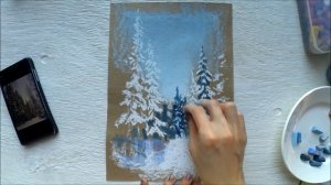 зимний пейзаж пастелью