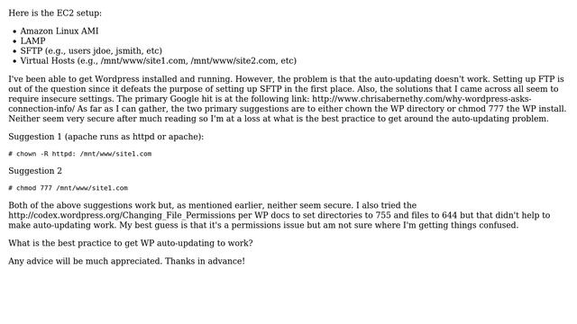 Wordpress: EC2 Wordpress install asks for connection info when auto-updating смотреть онлайн