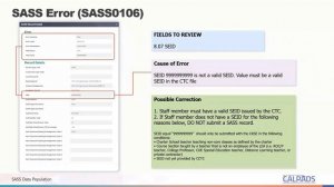 SASS Data Population - (Module E) - Submission Validations