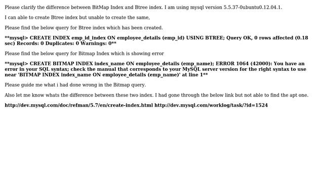 Databases: Btree index and Bit Map Index