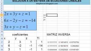 Simplexcel - Solucion ecuaciones lineales con matrices