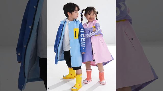 【Kids Rainwear 01】Children's Contrast Color PU Raincoat