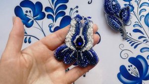 БРОШЬ из бисера ГЖЕЛЬ.  Обзор моих брошек. BEADED BROOCH