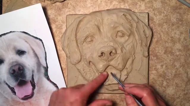 Sculpting a Labrador Retriever bas-relief Tile by Sondra Alexander