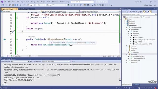 49. Discount.API Microservice: Implementing a Repository Pattern with PostgreSQL in .NET Core