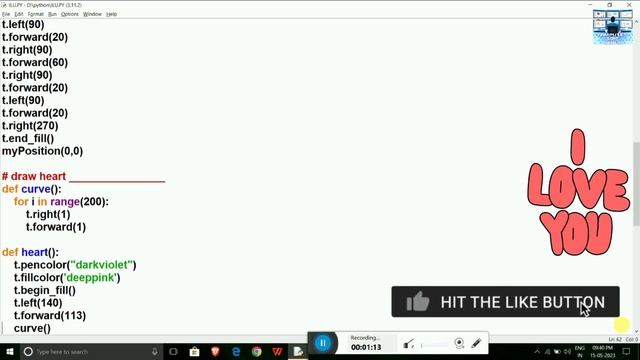 I Love you in Program in Python | How to make heart in Python Programming | Python Turtle Graphics смотреть онлайн