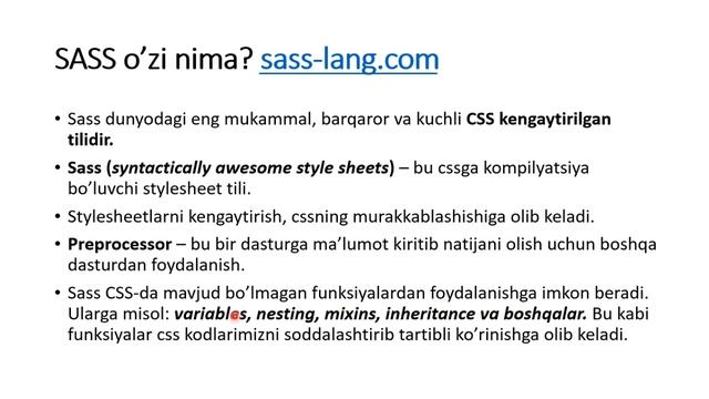 SASS 1-dars. Kirish qismi смотреть онлайн