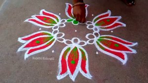 Maasi magam special flower kolam | Lotus rangoli design with colours |5*3 dots thamarai kolam