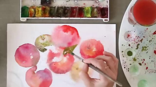 Композиция «Натюрморт с яблоками» в технике акварельной живописи «A la prima» смотреть онлайн