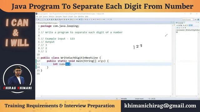 26 | Java Program To Separate Each Digit From Number | Java For Loop ...