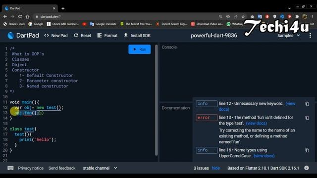 Default constructor in dart programming example (Urdu/Hindi) (object-oriented programming) Class 22