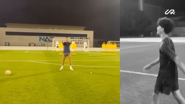 Cristiano Jr. dares to challenge me… with a freekick!