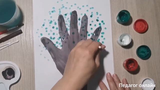 Весеннее дерево. Рисунок ладошкой и ватными палочками. Рисование гуашью