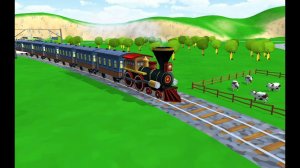 Заставка: Детский паровозик с пассажирскими вагонами летит вперёд