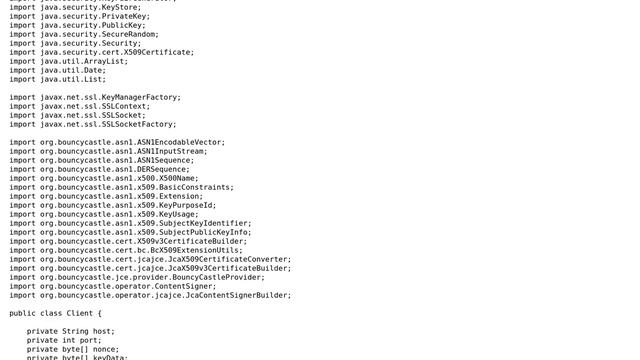 BouncyCastle implementation with X509Certificate signing, KeyStore generation, and Socket creation смотреть онлайн