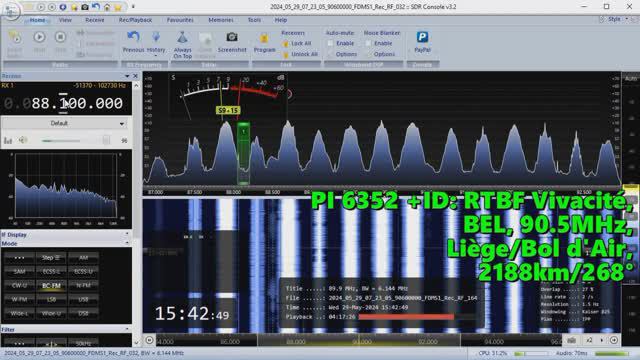 29.05.2024 12:41UTC, [Es], Liège/Bol d'Air tower, Бельгия, 88.5МГц и 90.5МГц, 2188км