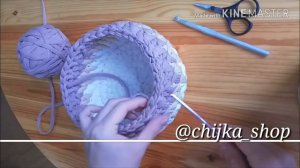 Красивое завершение корзины из трикотажной пряжи. Вариант 2