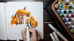 ? 2. Хэллоуин! Рисуемм осеннюю иллюстрацию | тыква | Halloween! Drawing pumpkin illustration Marker