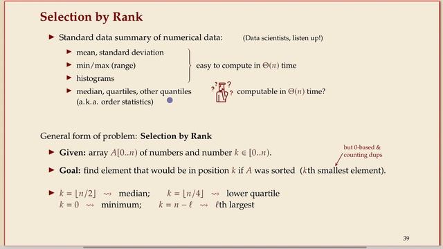 COMP526 (Fall 2022) 3-9 §3.7 Order statistics, quickselect, median of medians