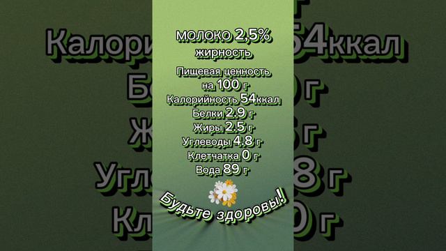 Молоко 2,5% КБЖУ