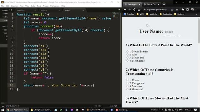 1. Build a quiz app with html, css and javascript