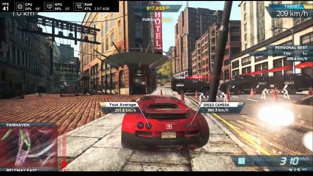 NFS Most Wanted 2012 - Gameplay Bugatti Veyron SS Speedrun смотреть онлайн