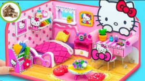 Миниатюрный домик hello kitty с розовыми комнатами и кухней для катенко из картона /224