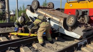 Томские пожарные потушили условное возгорание на железнодорожном переезде