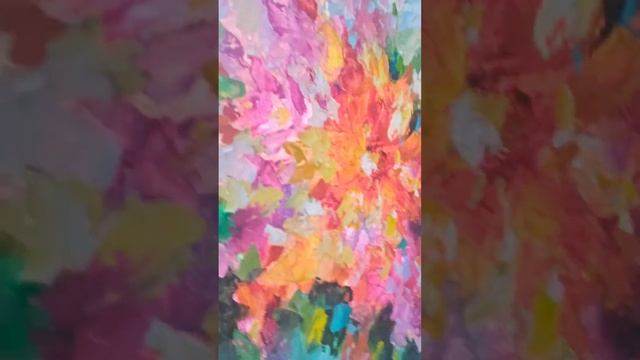 Оригинальная живописная картина "Радостный букет" холст, масло 50/50 см, абстракция цветы импасто