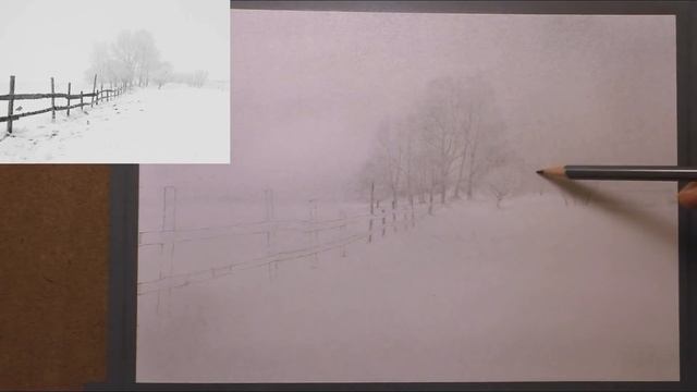 How To Draw a Winter Landscape With Snow & Misty Trees, Beginners Graphite Tutorial смотреть онлайн